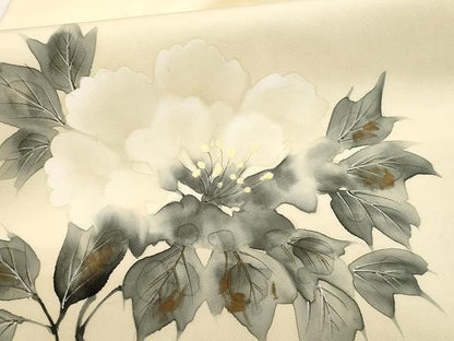 平和屋着物●塩瀬　九寸名古屋帯　手描き　枝花文　金彩　正絹　逸品　CAAY9219yk