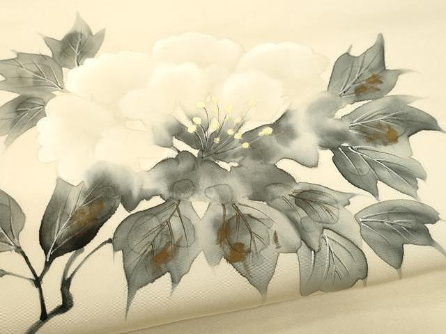 平和屋着物●塩瀬　九寸名古屋帯　手描き　枝花文　金彩　正絹　逸品　CAAY9219yk