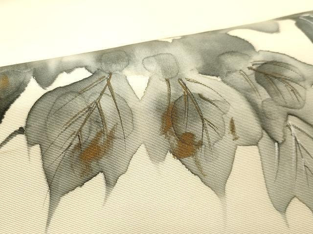平和屋着物●塩瀬　九寸名古屋帯　手描き　枝花文　金彩　正絹　逸品　CAAY9219yk