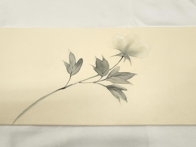 平和屋着物●塩瀬　九寸名古屋帯　手描き　枝花文　金彩　正絹　逸品　CAAY9219yk