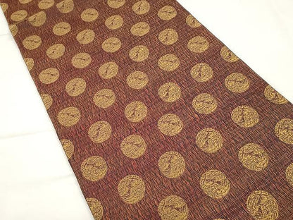 平和屋着物●両面 全通柄袋帯 備長炭染 鳳凰丸文 金糸 正絹 逸品 CAAY9225yk
