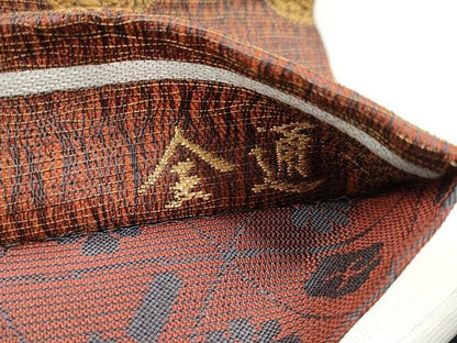 平和屋着物●両面 全通柄袋帯 備長炭染 鳳凰丸文 金糸 正絹 逸品 CAAY9225yk