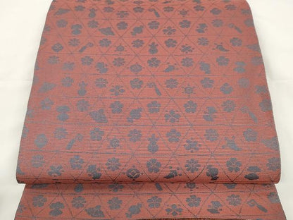 平和屋着物●両面 全通柄袋帯 備長炭染 鳳凰丸文 金糸 正絹 逸品 CAAY9225yk