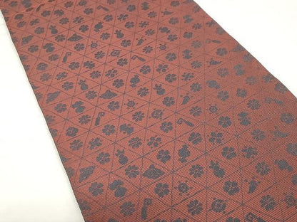 平和屋着物●両面 全通柄袋帯 備長炭染 鳳凰丸文 金糸 正絹 逸品 CAAY9225yk
