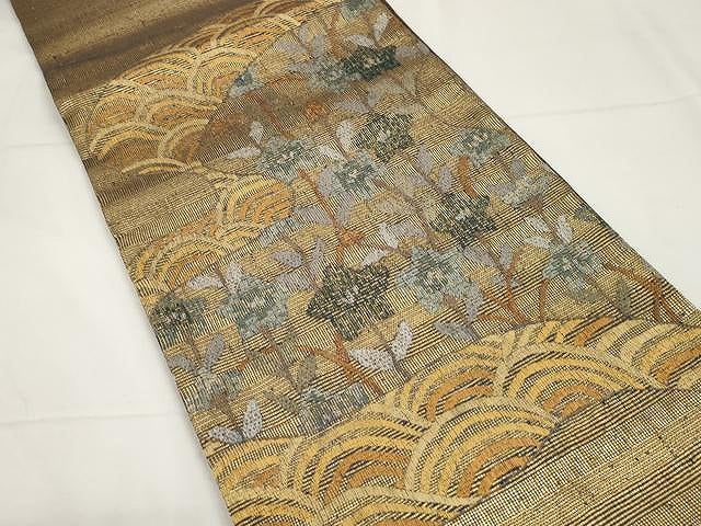 平和屋着物▽スリーシーズン 春夏秋 太鼓柄袋帯 吉祥花文 金糸 正絹 逸品 CAAY9232yk