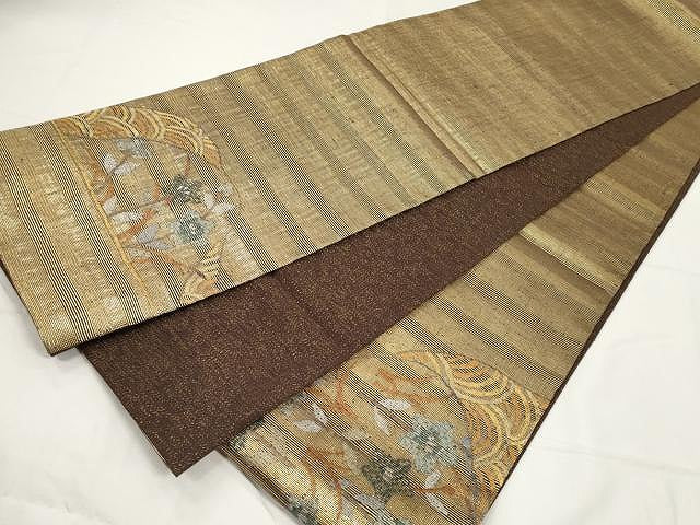 平和屋着物▽スリーシーズン 春夏秋 太鼓柄袋帯 吉祥花文 金糸 正絹 逸品 CAAY9232yk