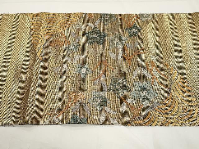 平和屋着物▽スリーシーズン 春夏秋 太鼓柄袋帯 吉祥花文 金糸 正絹 逸品 CAAY9232yk
