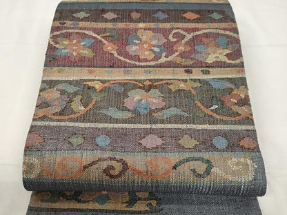平和屋着物▽スリーシーズン 春夏秋 太鼓柄袋帯 横段花唐草文 正絹 逸品 CAAY9239yk