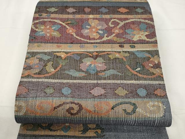平和屋着物▽スリーシーズン 春夏秋 太鼓柄袋帯 横段花唐草文 正絹 逸品 CAAY9239yk