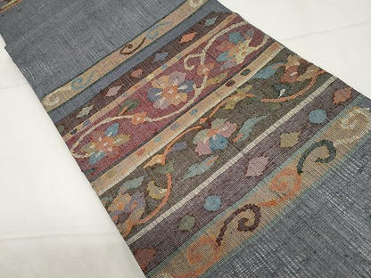 平和屋着物▽スリーシーズン 春夏秋 太鼓柄袋帯 横段花唐草文 正絹 逸品 CAAY9239yk