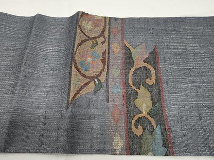 平和屋着物▽スリーシーズン 春夏秋 太鼓柄袋帯 横段花唐草文 正絹 逸品 CAAY9239yk