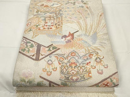 平和屋着物●綴れ　太鼓柄袋帯　鳳凰吉祥花文　金銀彩　正絹　逸品　CAAY9267yk