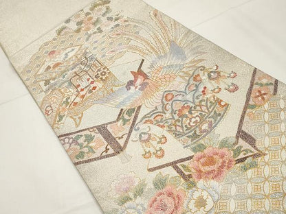 平和屋着物●綴れ　太鼓柄袋帯　鳳凰吉祥花文　金銀彩　正絹　逸品　CAAY9267yk