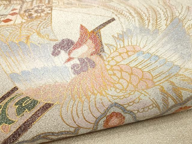 平和屋着物●綴れ　太鼓柄袋帯　鳳凰吉祥花文　金銀彩　正絹　逸品　CAAY9267yk