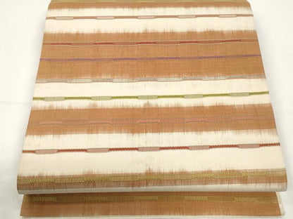 平和屋着物●太鼓柄袋帯 紬地 めがね織 横段文 正絹 逸品 CAAY9294yk
