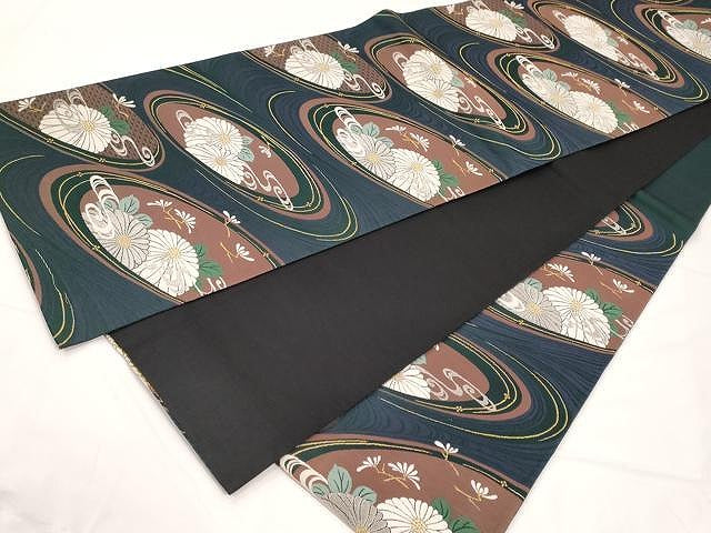 平和屋着物●六通柄袋帯 唐織 菊流水文 金銀糸 正絹 逸品 CAAY9299yk