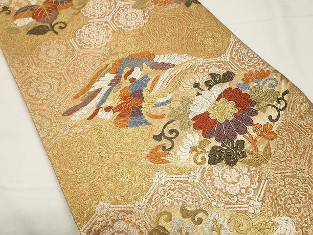 平和屋着物●六通柄袋帯　唐織　鳳凰枝花唐草文　金糸　正絹　逸品　CAAY9305yk