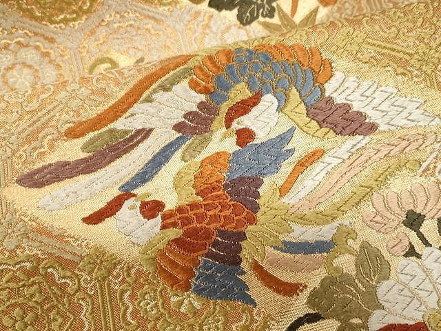 平和屋着物●六通柄袋帯　唐織　鳳凰枝花唐草文　金糸　正絹　逸品　CAAY9305yk