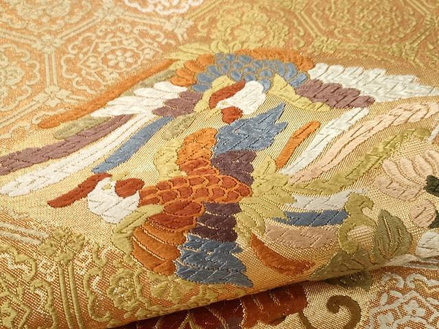 平和屋着物●六通柄袋帯　唐織　鳳凰枝花唐草文　金糸　正絹　逸品　CAAY9305yk