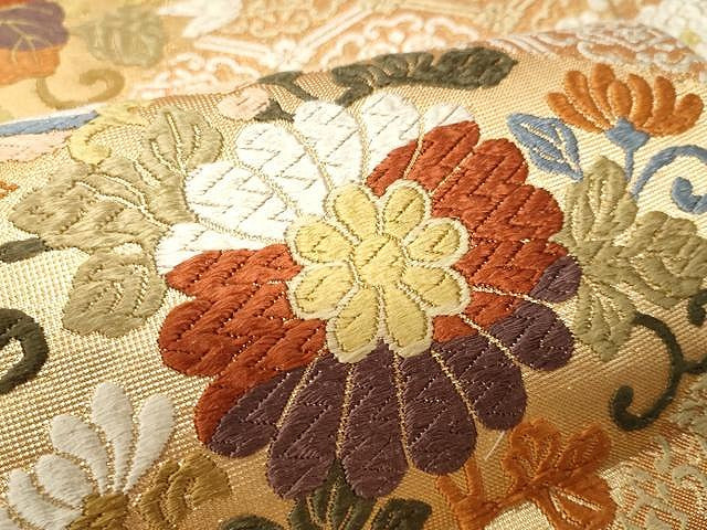 平和屋着物●六通柄袋帯　唐織　鳳凰枝花唐草文　金糸　正絹　逸品　CAAY9305yk