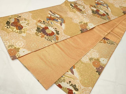 平和屋着物●六通柄袋帯　唐織　鳳凰枝花唐草文　金糸　正絹　逸品　CAAY9305yk