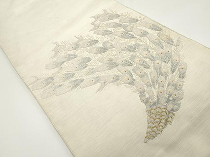 平和屋着物●極上 手織綴れ 山鹿清華 中国三大刺繍 総相良刺繍 太鼓柄袋帯 孔雀羽文 金糸 正絹 逸品 CAAY9316yk