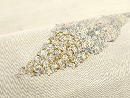 平和屋着物●極上 手織綴れ 山鹿清華 中国三大刺繍 総相良刺繍 太鼓柄袋帯 孔雀羽文 金糸 正絹 逸品 CAAY9316yk