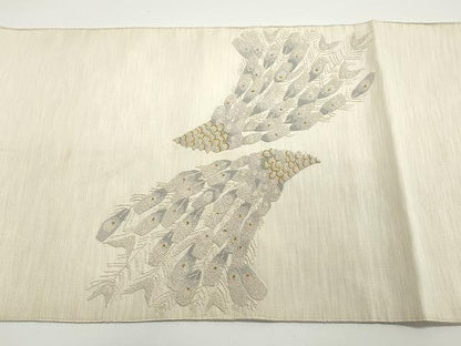 平和屋着物●極上 手織綴れ 山鹿清華 中国三大刺繍 総相良刺繍 太鼓柄袋帯 孔雀羽文 金糸 正絹 逸品 CAAY9316yk