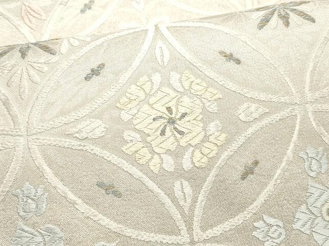 平和屋着物●六通柄袋帯 唐織 七宝花文 銀糸 正絹 逸品 CAAY9324yk