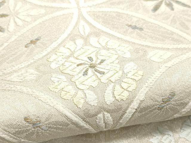 平和屋着物●六通柄袋帯 唐織 七宝花文 銀糸 正絹 逸品 CAAY9324yk
