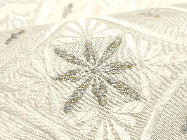平和屋着物●六通柄袋帯 唐織 七宝花文 銀糸 正絹 逸品 CAAY9324yk