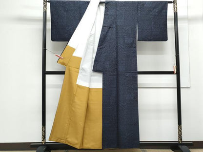 平和屋着物●結城紬　80亀甲　吉祥花文　正絹　逸品　CAAY9465th