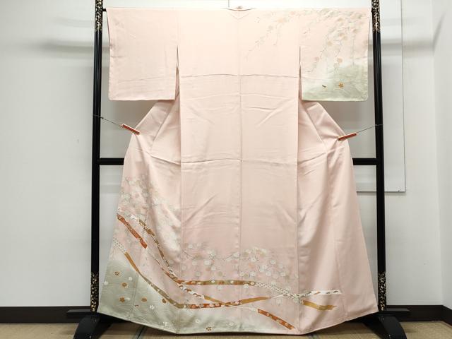 平和屋着物●訪問着　刺繍　草花文　暈し染め　金彩　正絹　逸品　CAAY9469th