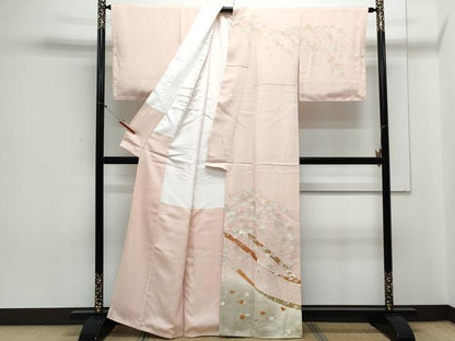 平和屋着物●訪問着　刺繍　草花文　暈し染め　金彩　正絹　逸品　CAAY9469th