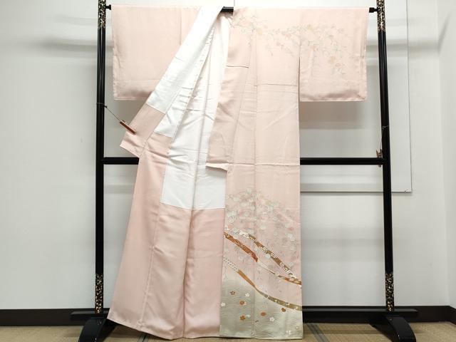 平和屋着物●訪問着　刺繍　草花文　暈し染め　金彩　正絹　逸品　CAAY9469th