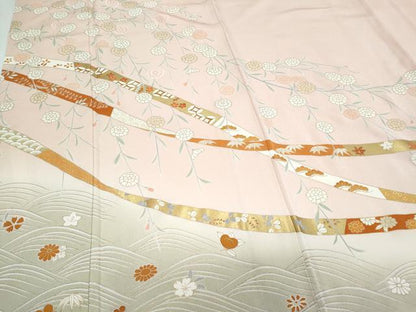 平和屋着物●訪問着　刺繍　草花文　暈し染め　金彩　正絹　逸品　CAAY9469th