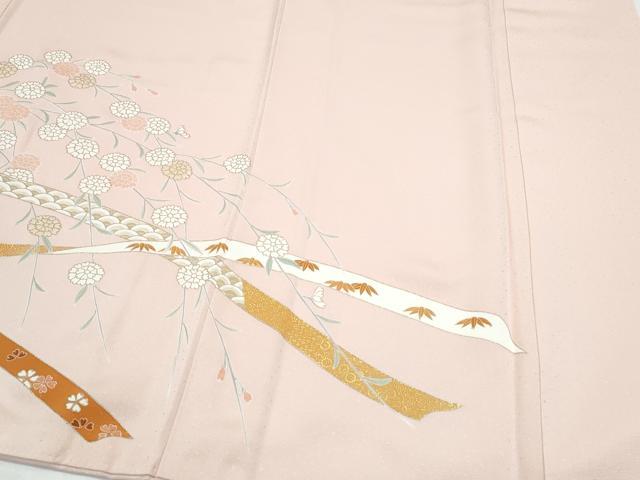 平和屋着物●訪問着　刺繍　草花文　暈し染め　金彩　正絹　逸品　CAAY9469th