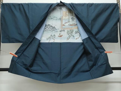 平和屋着物●男性　紬　色無地　アンサンブル　褐返色　正絹　逸品　CAAY9511th