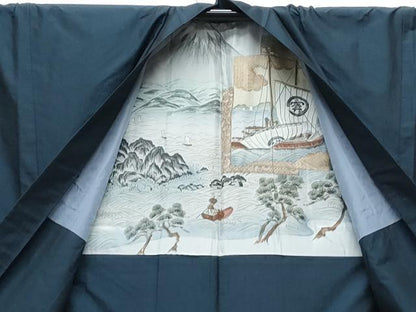 平和屋着物●男性　紬　色無地　アンサンブル　褐返色　正絹　逸品　CAAY9511th