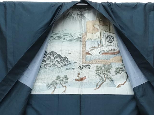 平和屋着物●男性　紬　色無地　アンサンブル　褐返色　正絹　逸品　CAAY9511th