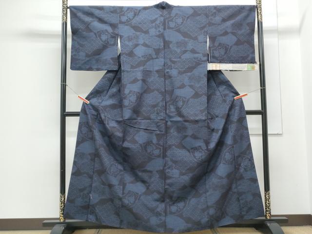 平和屋着物●結城紬 80亀甲 扇面吉祥文 証紙付き 正絹 逸品 CAAY9553th