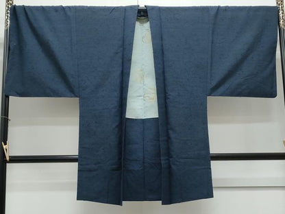平和屋着物●男性 紬 髭紬羽織セット 色無地 濃藍色 正絹 逸品 CAAY9560th