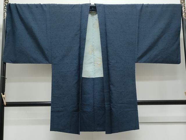 平和屋着物●男性 紬 髭紬羽織セット 色無地 濃藍色 正絹 逸品 CAAY9560th
