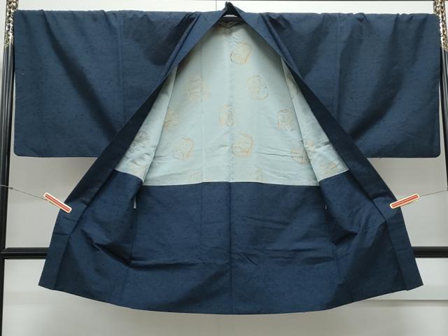 平和屋着物●男性 紬 髭紬羽織セット 色無地 濃藍色 正絹 逸品 CAAY9560th