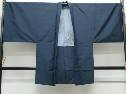 平和屋着物●男性 紬 アンサンブル 色無地 濃藍色 正絹 逸品 CAAY9562th