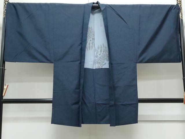 平和屋着物●男性 紬 アンサンブル 色無地 濃藍色 正絹 逸品 CAAY9562th
