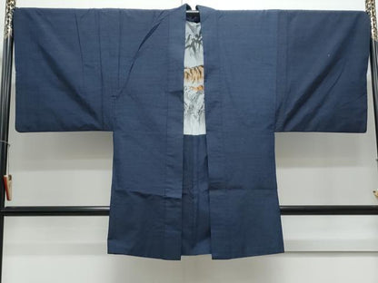 平和屋着物●男性　紬　アンサンブル　色無地　濃藍色　やまと誂製　正絹　逸品　CAAY9572th