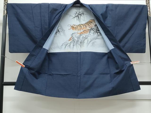 平和屋着物●男性　紬　アンサンブル　色無地　濃藍色　やまと誂製　正絹　逸品　CAAY9572th