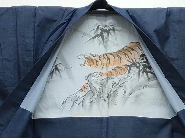 平和屋着物●男性　紬　アンサンブル　色無地　濃藍色　やまと誂製　正絹　逸品　CAAY9572th