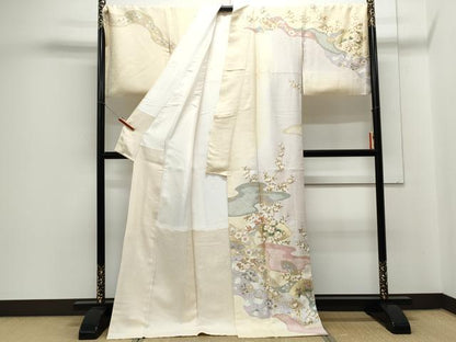 平和屋着物●訪問着　長襦袢セット　無双仕立て　駒刺繍　地紙花文　暈し染　金彩　正絹　逸品　CAAY9595th